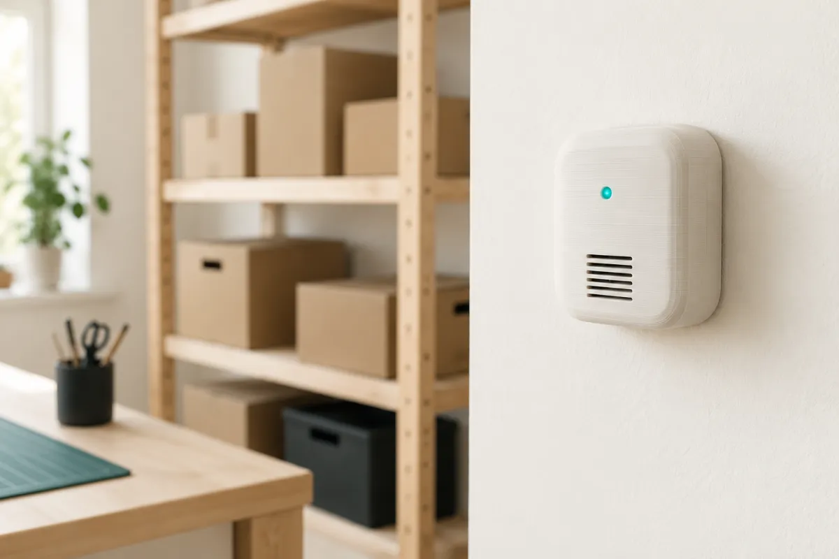 Sensor con carcasa impresa en 3D fijado a la pared de un almacén